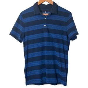 Mutual‎ Weave Short-Sleeved Polo Shirt Blue Stripes Men's Size Small
